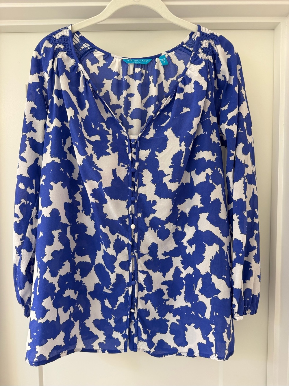 Blue & White Printed Blouse by Tori Richard